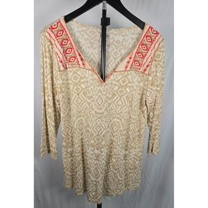 Lucky Brand Boho Embroidered Tunic Top Sz L Southwestern Indie Boho Tribal Artsy